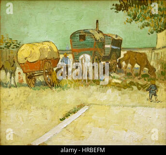 Lager der Zigeuner mit Wohnwagen Stockfoto