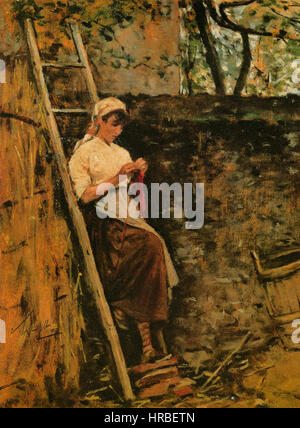 Silvestro Lega - Landmädchen gelehnt eine Leiter - WGA12635 Stockfoto