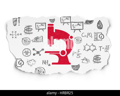 Wissenschaft-Konzept: Mikroskop auf Torn Paper-Hintergrund Stockfoto