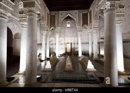Spalten in Saadian Gräber, Marrakesch, Marokko Stockfoto