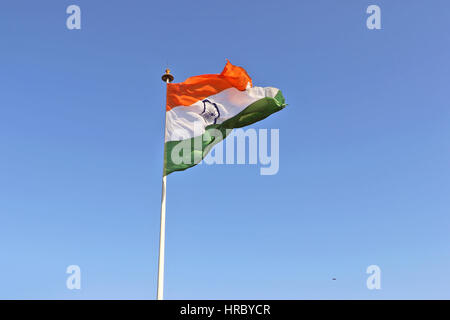 Diese 60 Fuß Breite und 90 Fuß in der Länge Tiranga, die Nationalflagge gehisst auf Rajiv Chowk, Neu-Delhi Indien Stockfoto