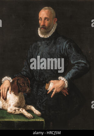 Ritratto di Gentiluomo con Cane - Passerotti Stockfoto