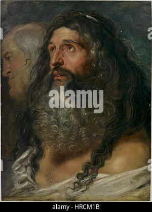Peter Paul Rubens’ Studie der zwei Köpfe ist eine vorbereitende Skizze, die seinen Prozess der Erstellung detaillierter Zahlen verdeutlicht. Die Zeichnung zeigt Rubens’ Geschick, die Struktur und Anatomie des menschlichen Kopfes zu erfassen, und unterstreicht seine Formenbeherrschung und seine Fähigkeit, realistische menschliche Merkmale darzustellen. Stockfoto