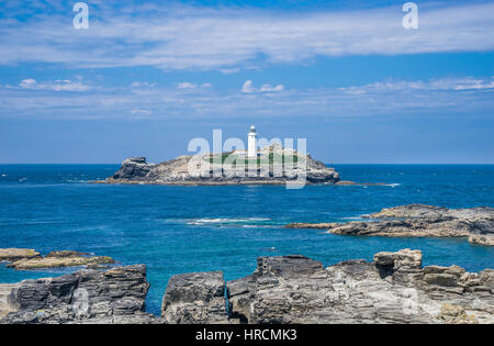 Großbritannien, Cornwall, Godrevy Portreath Heritage Coast, Ansicht von Godrevy Leuchtturm von Godrevy Head Stockfoto