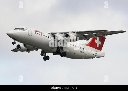 Swiss Airlines Avro RJ100 am London City Airport Stockfoto