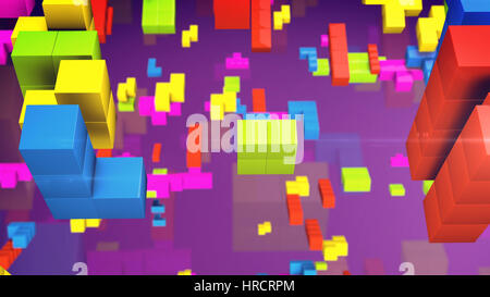 Alten Videospiel quadratischen Tetris. Farbige Linie Ziegel Spielsteine. 3D-Rendering. Stockfoto