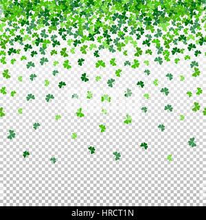 Nahtlose Muster mit Shamrock Clover fallenden Blätter auf transparenten Hintergrund. Stock Vektor