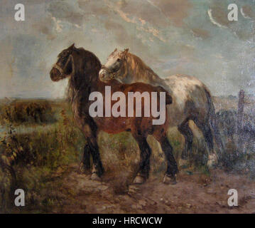 Henry Schouten.Brabantse Trerkpaarden in landschap Stockfoto