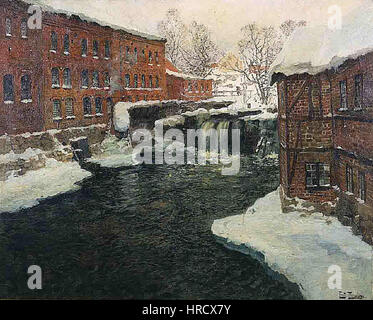 Frits Thaulow - Mühle-Szene Stockfoto