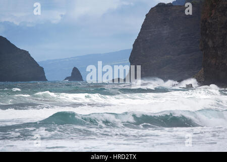 Black Sand Beach, Pololu Beach, North Kohala, Big Island, Hawaii Stockfoto