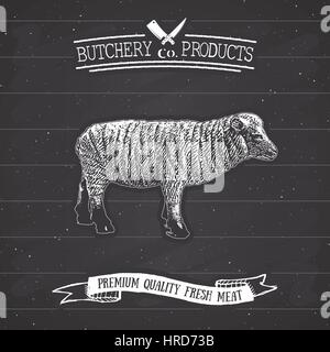Butcher Shop Vintage Emblem Lamm Fleischwaren, Metzgerei Logo Vorlage Retro-Stil. Vintage-Design für Logo, Aufkleber, Abzeichen und Markendesign. Vektor Stock Vektor
