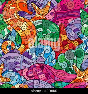 Meereslebewesen doodle Vektor nahtlose Muster Stock Vektor