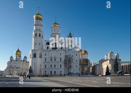 Panoramablick auf die orthodoxen Kirchen des Moskauer Kremls, Wahrzeichen Stockfoto