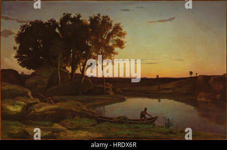 Jean-Baptiste-Camille Corot - Landschaft mit See und Bootsmann - 84.PA.79 - J. Paul Getty Museum Stockfoto