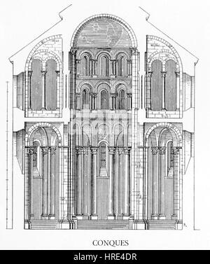 DieAbbatiale Sainte-Foy de Conques Querschnitt 01 Stockfoto