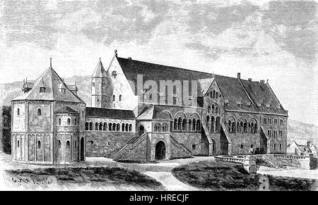 Das Kaiserhaus der Kaiserpfalz von Goslar, bewahrt das älteste Kaiserpfalz aus dem 11. Jahrhundert, Deutschland, Reproduktion ein Holzschnitt aus dem 19. Jahrhundert, 1885 Stockfoto