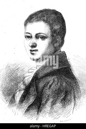 Bernd Heinrich Wilhelm von Kleist war 18. Oktober 1777 - 21. November 1811, deutscher Dichter, Dramatiker, Romancier, Kurzgeschichte Schriftsteller und Journalist, Reproduktion von einem Holzschnitt aus dem 19. Jahrhundert, 1885 Stockfoto