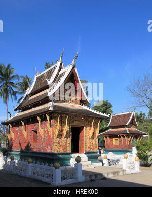 Laos, Luang Prabang, Wat Xieng Thong, Rote Kapelle, Tripitaka Bibliothek, buddhistische Tempel, Stockfoto