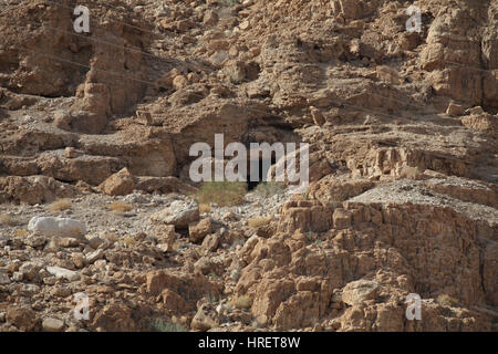 Höhle Nummer 11, wo der Tempel Scroll und Teile der vierundzwanzig anderen Toten Meer scrollt wie Levitikus, Psalmen und Job gefunden wurden.  Qumran, Israel. Stockfoto