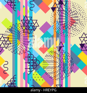 Geometrische abstrakte Musterdesign. Einfaches Motiv Hintergrund. Bunte Dekoration Design. Trendige Memphis-Stil-Abbildung Stockfoto