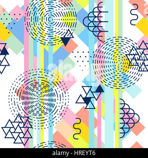 Geometrische abstrakte Musterdesign. Einfaches Motiv Hintergrund. Bunte Dekoration Design. Trendige Memphis-Stil-Abbildung Stockfoto