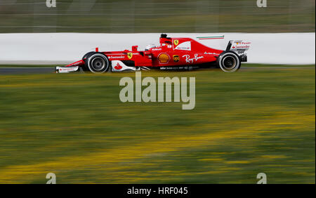 Ferrari Sebastian Vettel tagsüber drei Tests vor der Formel1 Saison 2017 auf dem Circuit de Catalunya, Barcelona. Stockfoto