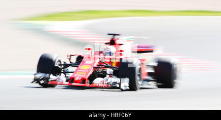 Ferrari Sebastian Vettel tagsüber drei Tests vor der Formel1 Saison 2017 auf dem Circuit de Catalunya, Barcelona. Stockfoto