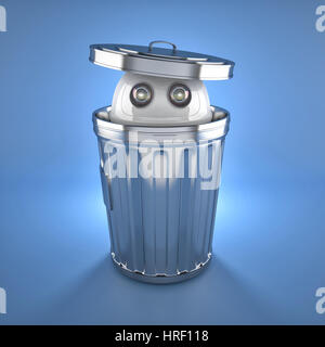 Android Roboter im Papierkorb. Elektronische Recycling Konzept Stockfoto