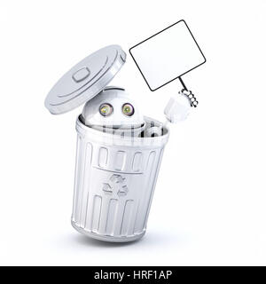 Android Roboter im Papierkorb. Elektronische Recycling Konzept Stockfoto