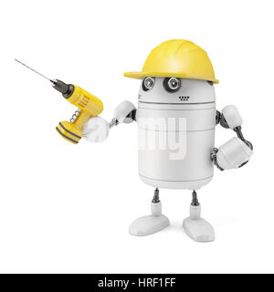 Roboter-Arbeiter. Isoliert auf weiss Stockfoto