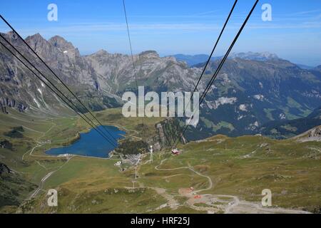 Lake Trubsee, Blick von der Bergstation der Seilbahn Titlis. Beliebtes Reiseziel in den Schweizer Alpen. Stockfoto