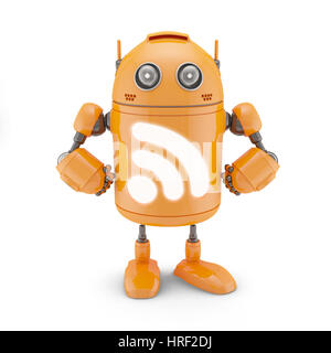 RSS-Symbol Roboter. Isoliert auf weißem Hintergrund Stockfoto