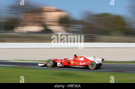Ferrari Sebastian Vettel tagsüber drei Tests vor der Formel1 Saison 2017 auf dem Circuit de Catalunya, Barcelona. Stockfoto