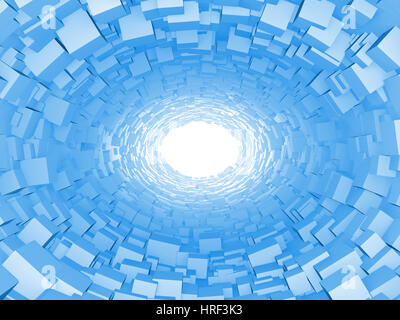 am Ende des Tunnels mit einem hell ausgeleuchteten Hintergrund blau Stockfoto