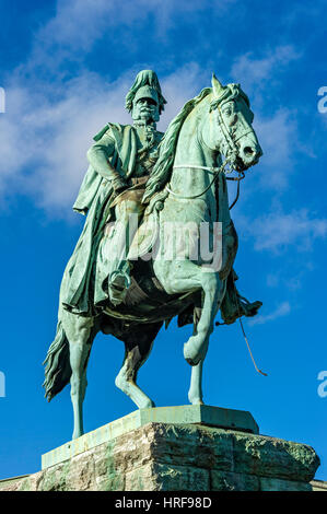 Reiterstandbild, Denkmal Kaiser Wilhelm i. der Hohenzollernbrücke, Köln, Nordrhein-Westfalen, Deutschland Stockfoto