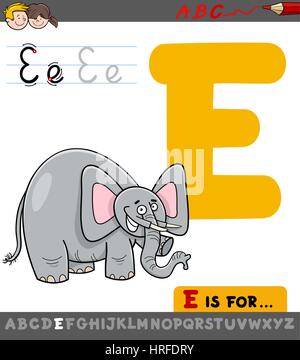 Pädagogische Cartoon Illustration der Buchstabe E von Alphabet mit Elefant Tier Charakter für Kinder Stock Vektor