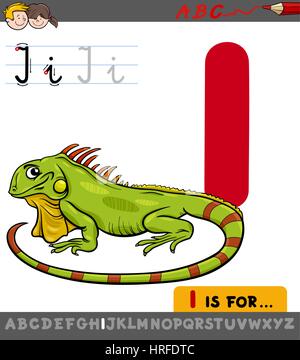 Pädagogische Cartoon Illustration der Buchstabe I von Alphabet mit Leguan Tier Charakter für Kinder Stock Vektor