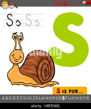 Pädagogische Cartoon Illustration des Buchstaben S aus Alphabet mit Schnecke für Kinder Stock Vektor