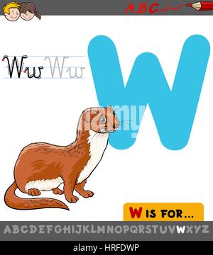 Pädagogische Cartoon Illustration Buchstaben W aus Alphabet mit Weasel Tier Charakter für Kinder Stock Vektor