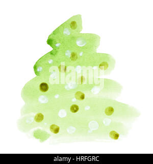 Einfache Aquarell Weihnachtsbaum auf dem weißen Hintergrund isoliert Stockfoto