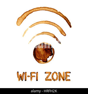 Wi-Fi Zone Zeichen von Kaffee Flecken Stockfoto