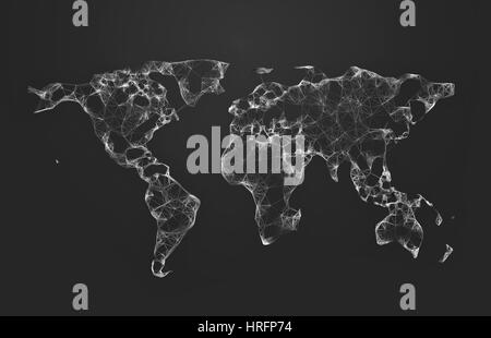 Welt Karte low-Poly auf dunklem Hintergrund. Stockfoto