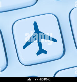 Buchen Flug urlaub urlaub online shopping e-commerce internet Travel Shop blue Computer Tastatur Stockfoto