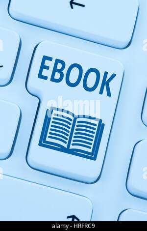 Bestellung e-book ebook Download internet Blau lesen Computer online web Tastatur Stockfoto