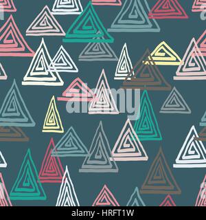 Dreieck-geometrische nahtloser Vektor-Muster. Handgezeichnete ungleichmäßige Dreiecke, freies Layout, entspannte Geometrie. Pastell-Farben. Textil-Design. Stock Vektor