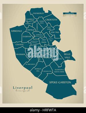 Moderne City Map - Liverpool mit gekennzeichneten Bezirke illustration Stock Vektor