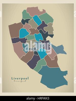 Moderne City Map - Liverpool mit farbigen Bezirke illustration Stock Vektor