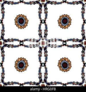 Nahtlose geometrischen Vektor Paisleymuster. Ethnische Blumenmotiv, primitiven orientalischen Elementen, karierten Layout, auf weißem Hintergrund Stock Vektor