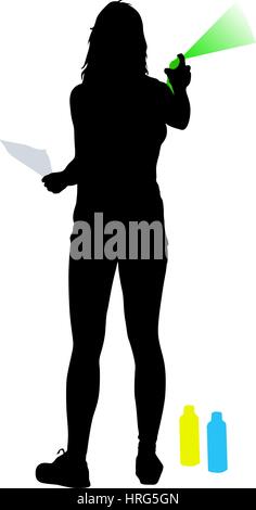 Silhouette Frau hält eine Spray auf weißem Hintergrund. Vektor-Illustration. Stock Vektor
