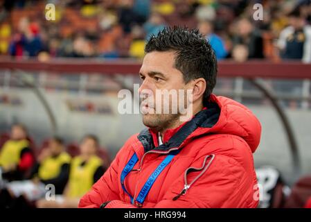 Bukarest, Rumänien. 1. März 2017. Cosmin Contra der Cheftrainer von Dinamo Bukarest während der LPF - Fußball rumänischen Liga 1 Orange 2016-2017, Spiel zwischen FC Steaua Bucharst und FC 1848 Dinamo Bukarest auf Arena Nationalstadion Bukarest, Rumänien ROU. Bildnachweis: Cronos Foto/Alamy Live-Nachrichten Stockfoto